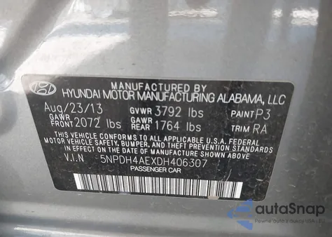 2013 Hyundai Elantra Gls from USA, damaged, VIN 5NPDH4AEXDH406307